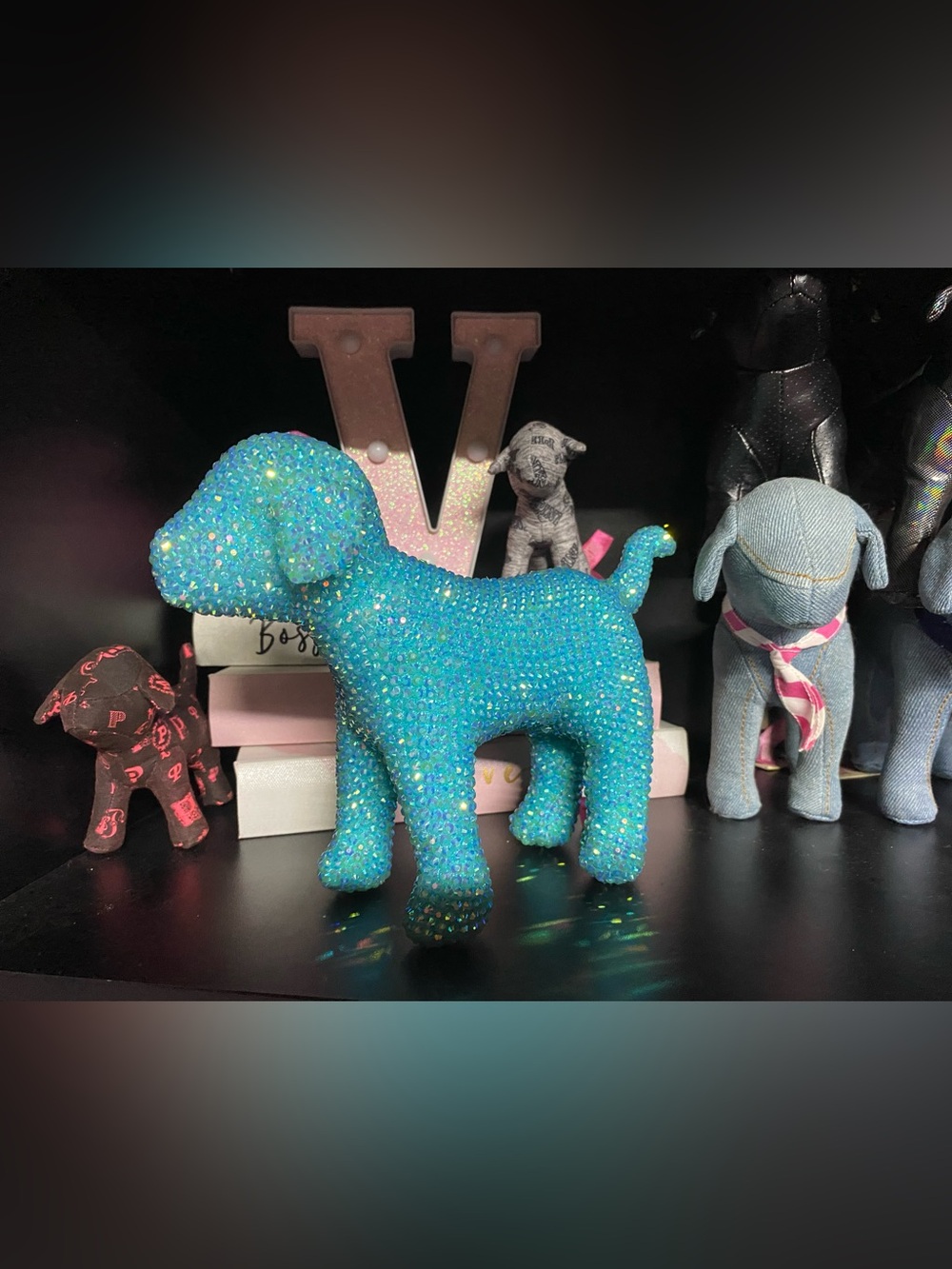Teal Blue Rhinestone Bling Victoria’s Secret VS PINK Mini Dog Y2K Vintage